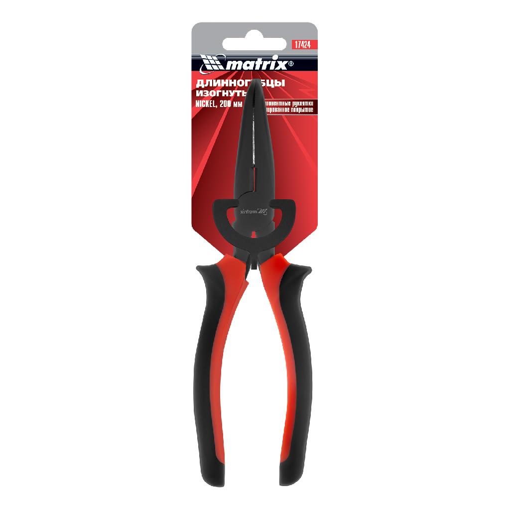 картинка Длинногубцы изогнутые Black Nickel, 200 мм, двухкомпонентные рукоятки Matrix от ООО "Строительный Крепеж"