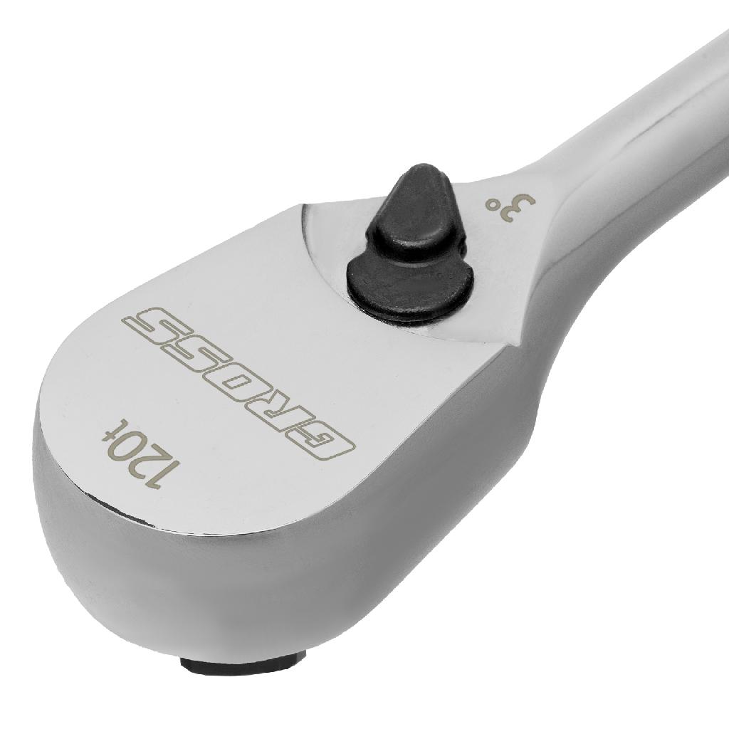 картинка Ключ-трещотка 1/2", CrV, 120 зубьев, цельнометаллический, хром Gross от ООО "Строительный Крепеж"