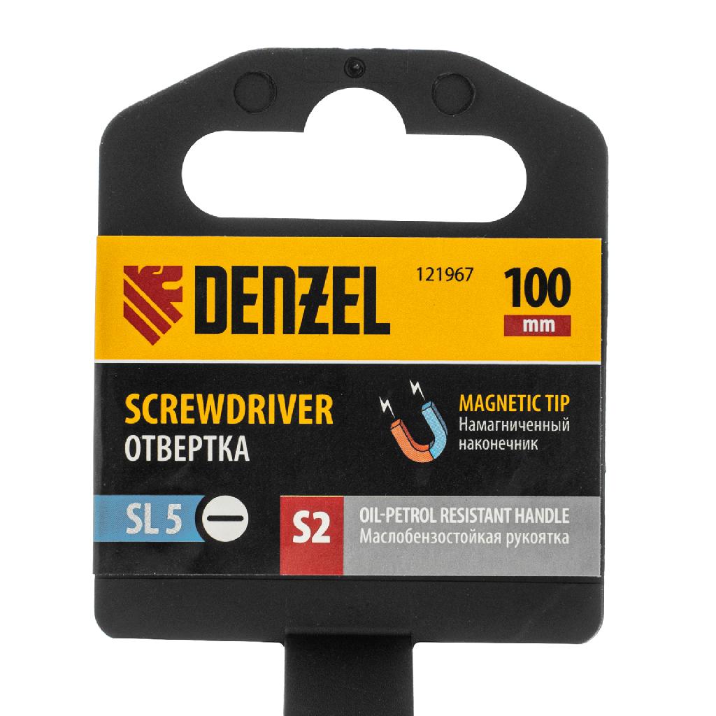 картинка Отвертка, SL5x100 мм, S2, 3к рукоятка Denzel от ООО "Строительный Крепеж"