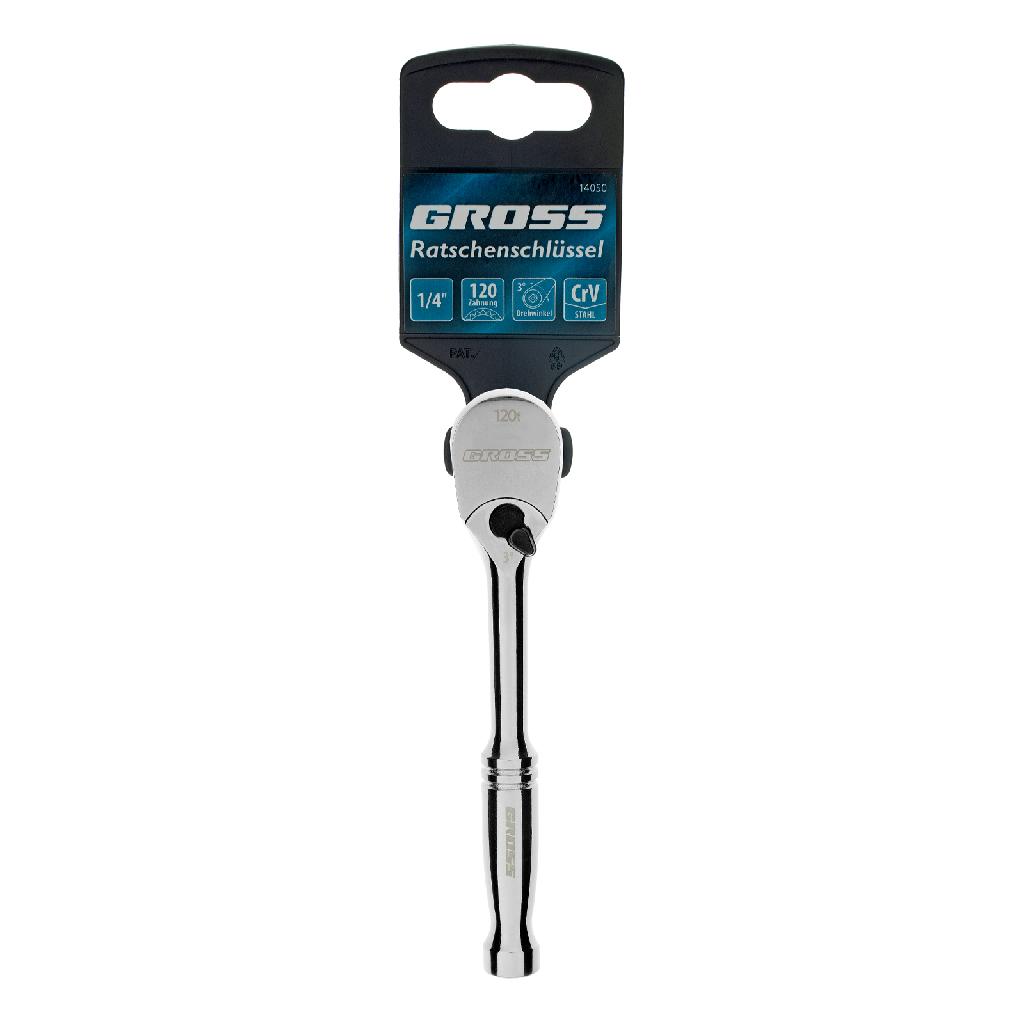 картинка Ключ-трещотка 1/4", CrV, 120 зубьев, цельнометаллический, хром Gross от ООО "Строительный Крепеж"
