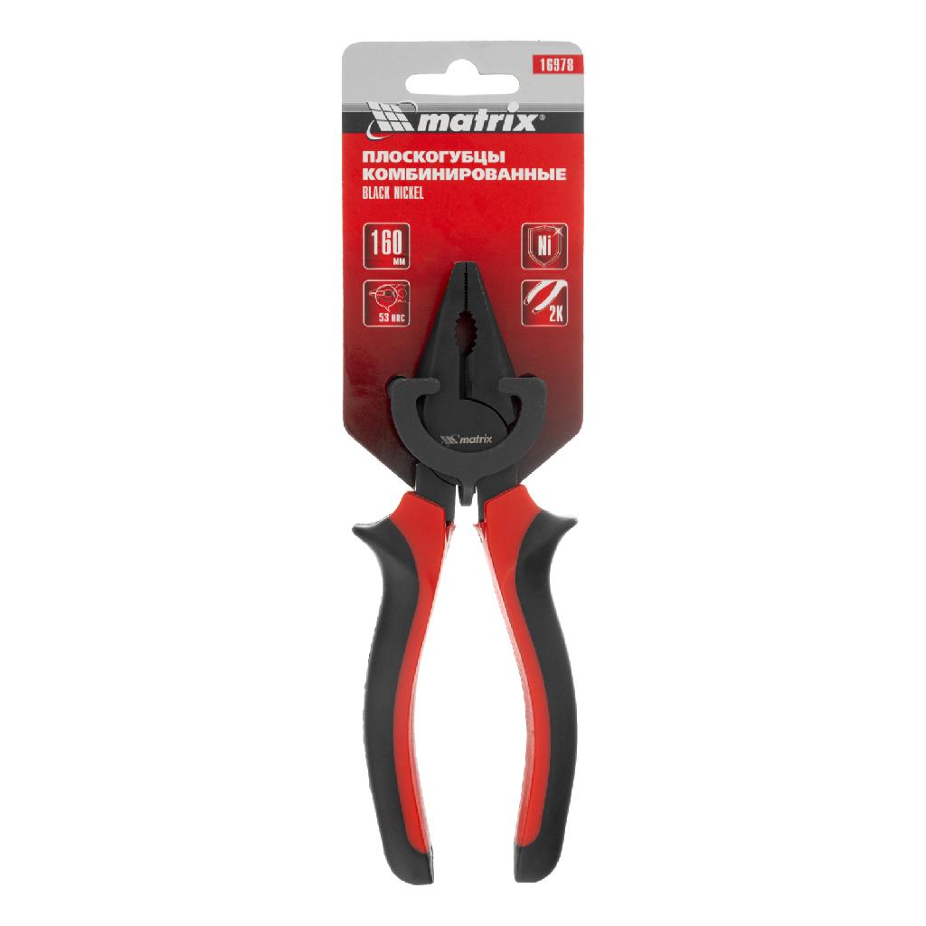 картинка Плоскогубцы комбинированные Black Nickel, 160 мм, двухкомпонентные рукоятки Matrix от ООО "Строительный Крепеж"