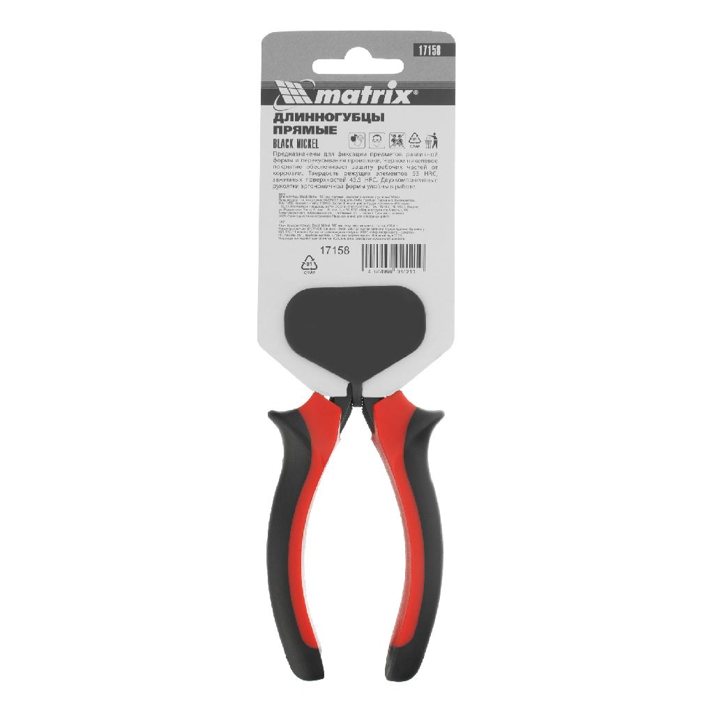 картинка Длинногубцы прямые Black Nickel, 160 мм, двухкомпонентные рукоятки Matrix от ООО "Строительный Крепеж"