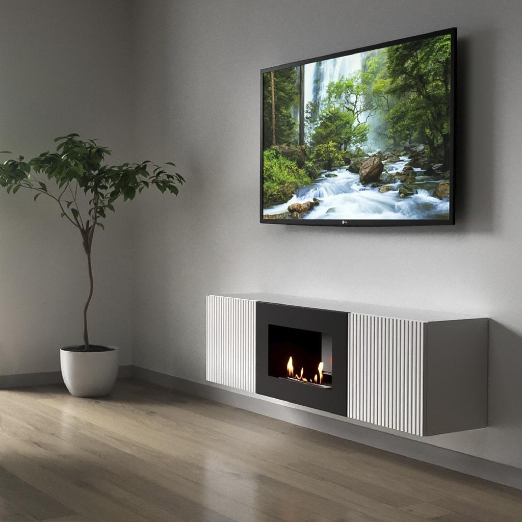 картинка Тумба с биокамином Firelight BFP/P-1400L белая от ООО «Строительный крепеж»