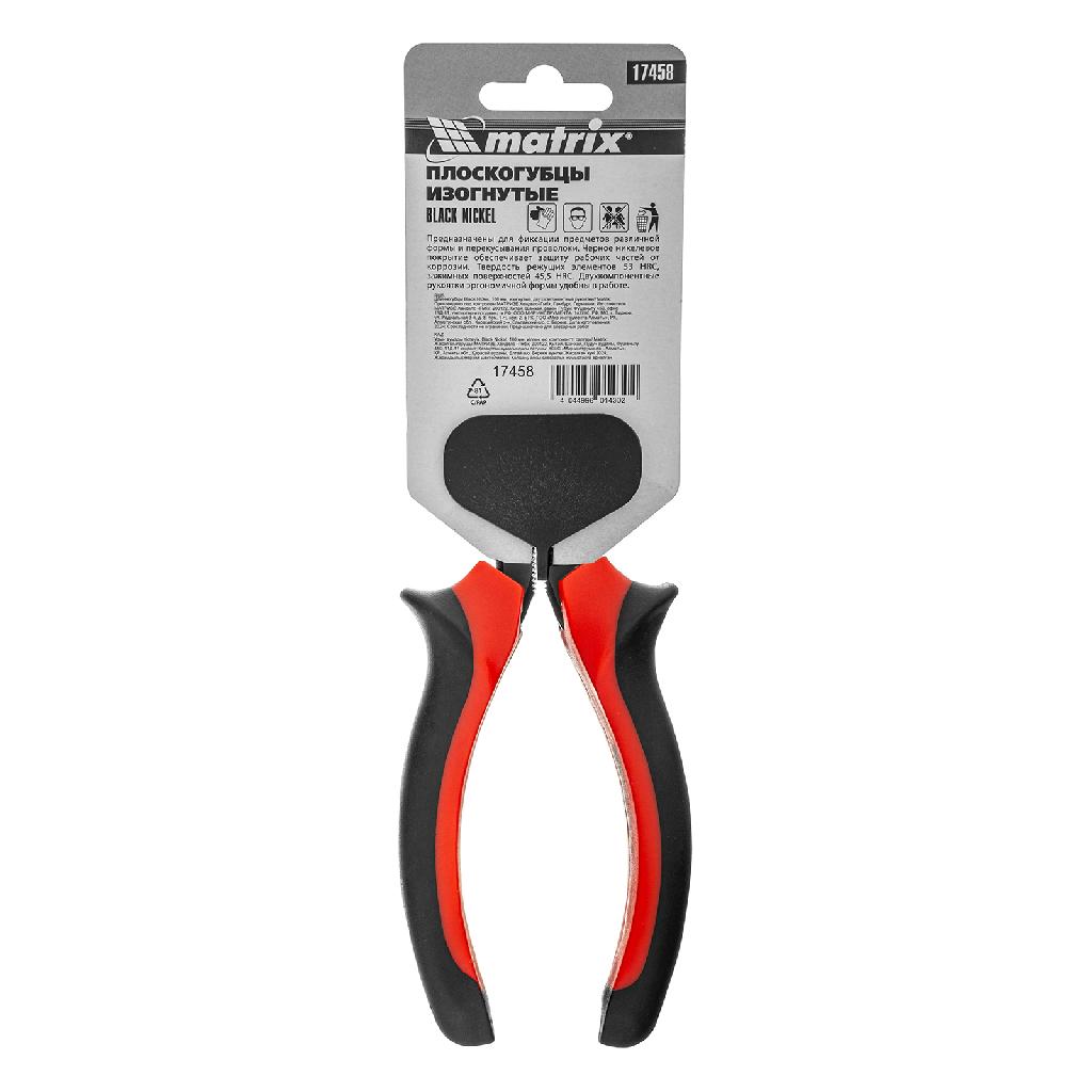 картинка Длинногубцы изогнутые Black Nickel, 160 мм, двухкомпонентные рукоятки Matrix от ООО "Строительный Крепеж"