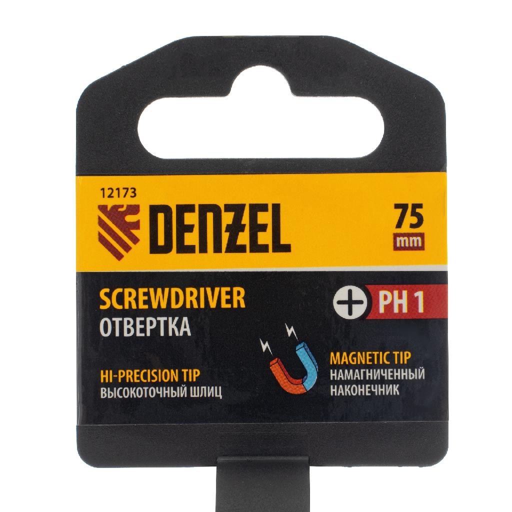 картинка Отвертка PH1х75 мм, CrV, трехкомпонентная рукоятка Denzel от ООО "Строительный Крепеж"