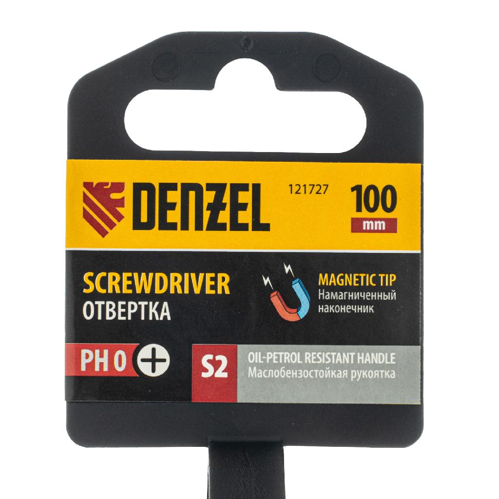 картинка Отвертка, PH0х100 мм, S2, 3к рукоятка Denzel от ООО "Строительный Крепеж"