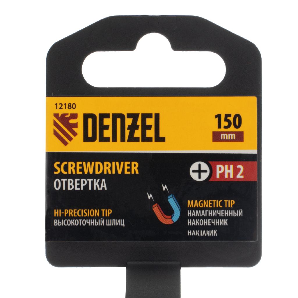 картинка Отвертка PH2х150 мм, CrV, трехкомпонентная рукоятка Denzel от ООО "Строительный Крепеж"
