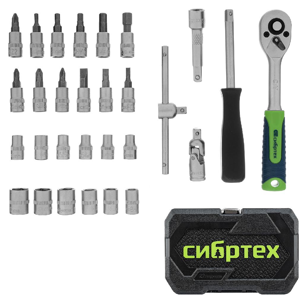 картинка Набор инструментов, 1/4", пластиковый кейс, 29 предметов Сибртех от ООО "Строительный Крепеж"