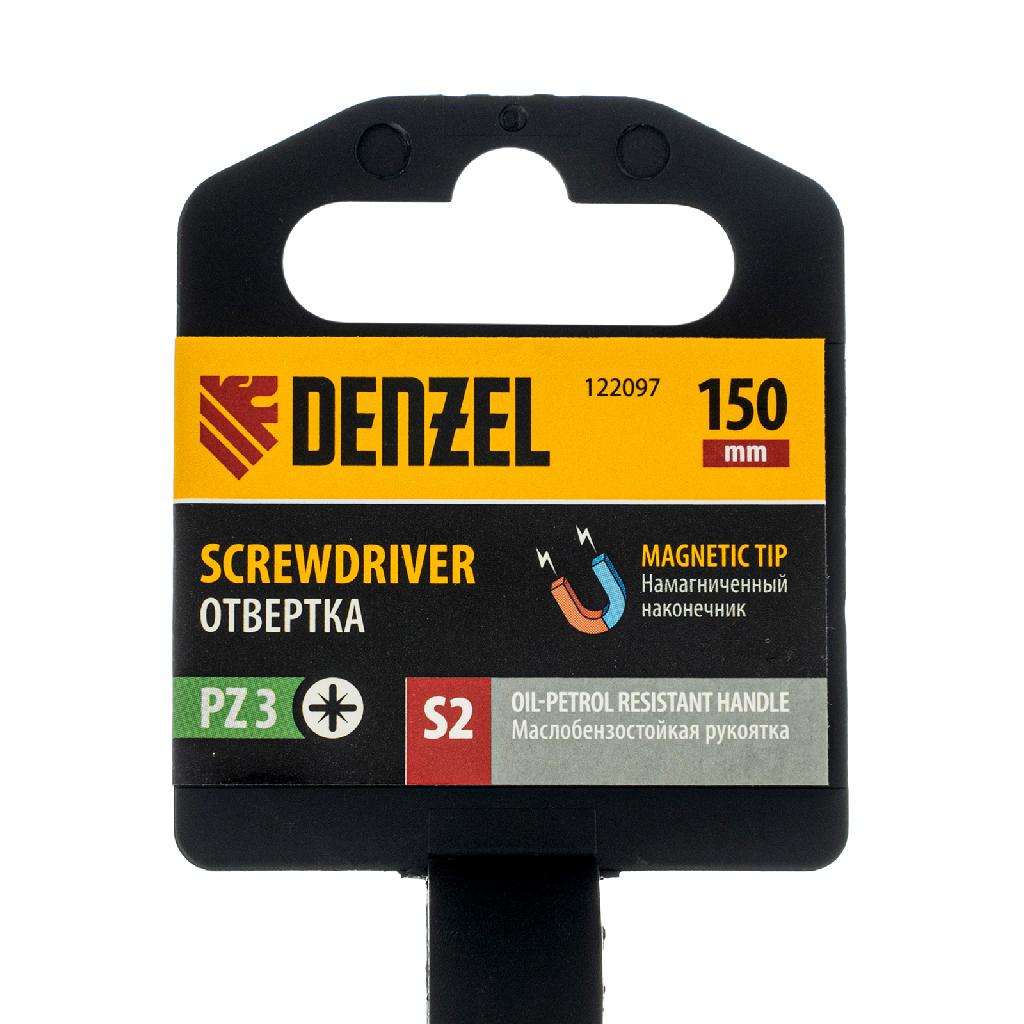 картинка Отвертка, PZ3x150 мм, S2, 3к рукоятка Denzel от ООО "Строительный Крепеж"