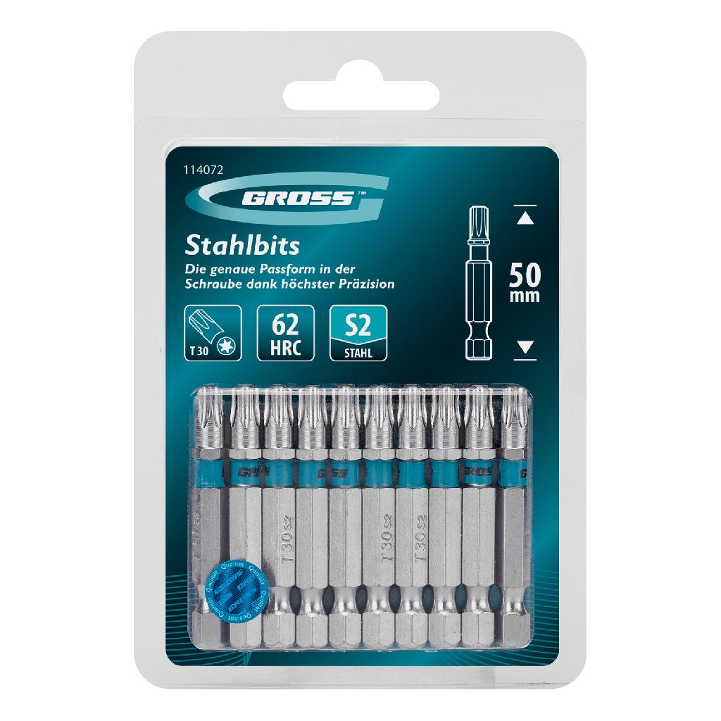 картинка Бита Torx 30х50мм, сталь S2, шестигр., 10 шт. Gross от ООО "Строительный Крепеж"