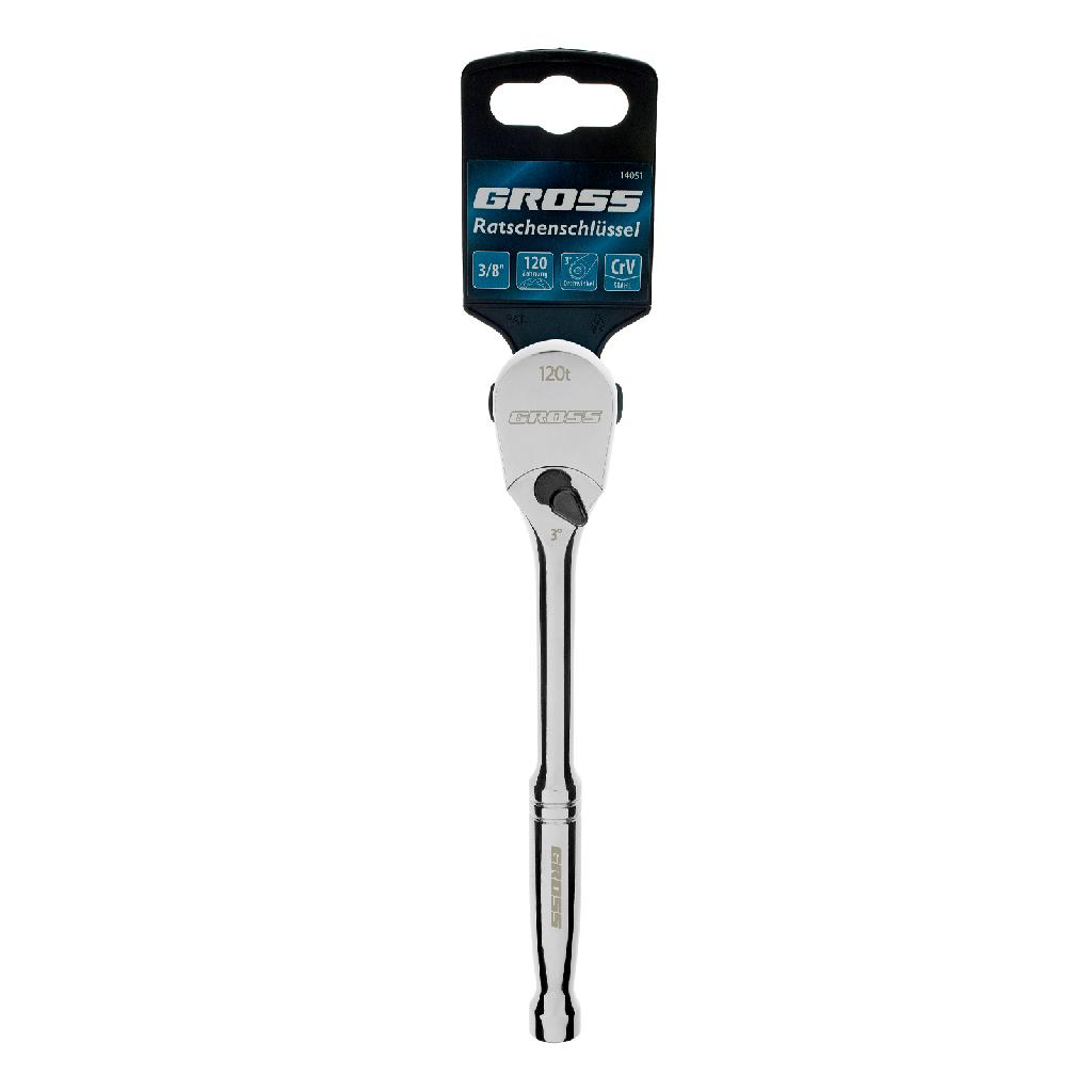 картинка Ключ-трещотка 3/8", CrV, 120 зубьев, цельнометаллический, хром Gross от ООО "Строительный Крепеж"