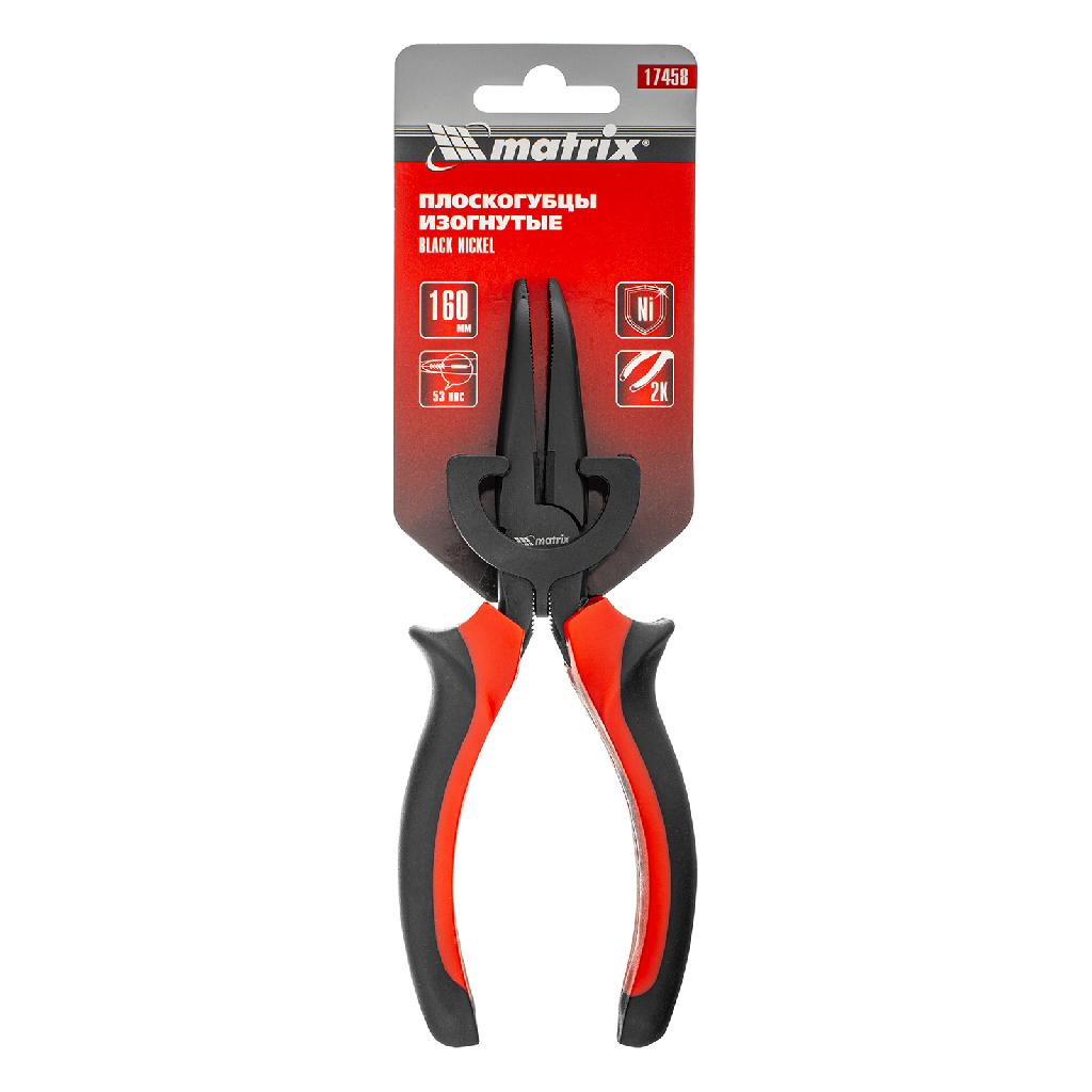 картинка Длинногубцы изогнутые Black Nickel, 160 мм, двухкомпонентные рукоятки Matrix от ООО "Строительный Крепеж"