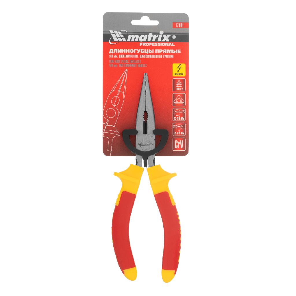 картинка Длинногубцы прямые Insulated, 160 мм, двухкомпонентные рукоятки Matrix Professional от ООО "Строительный Крепеж"