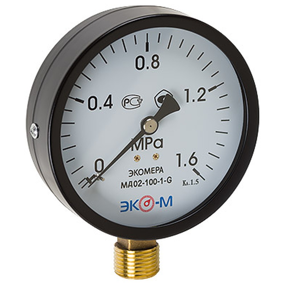 картинка Манометр Экомера рад МД02 0-1,6МПаДк100 G1/2" ст от ООО «Строительный крепеж»