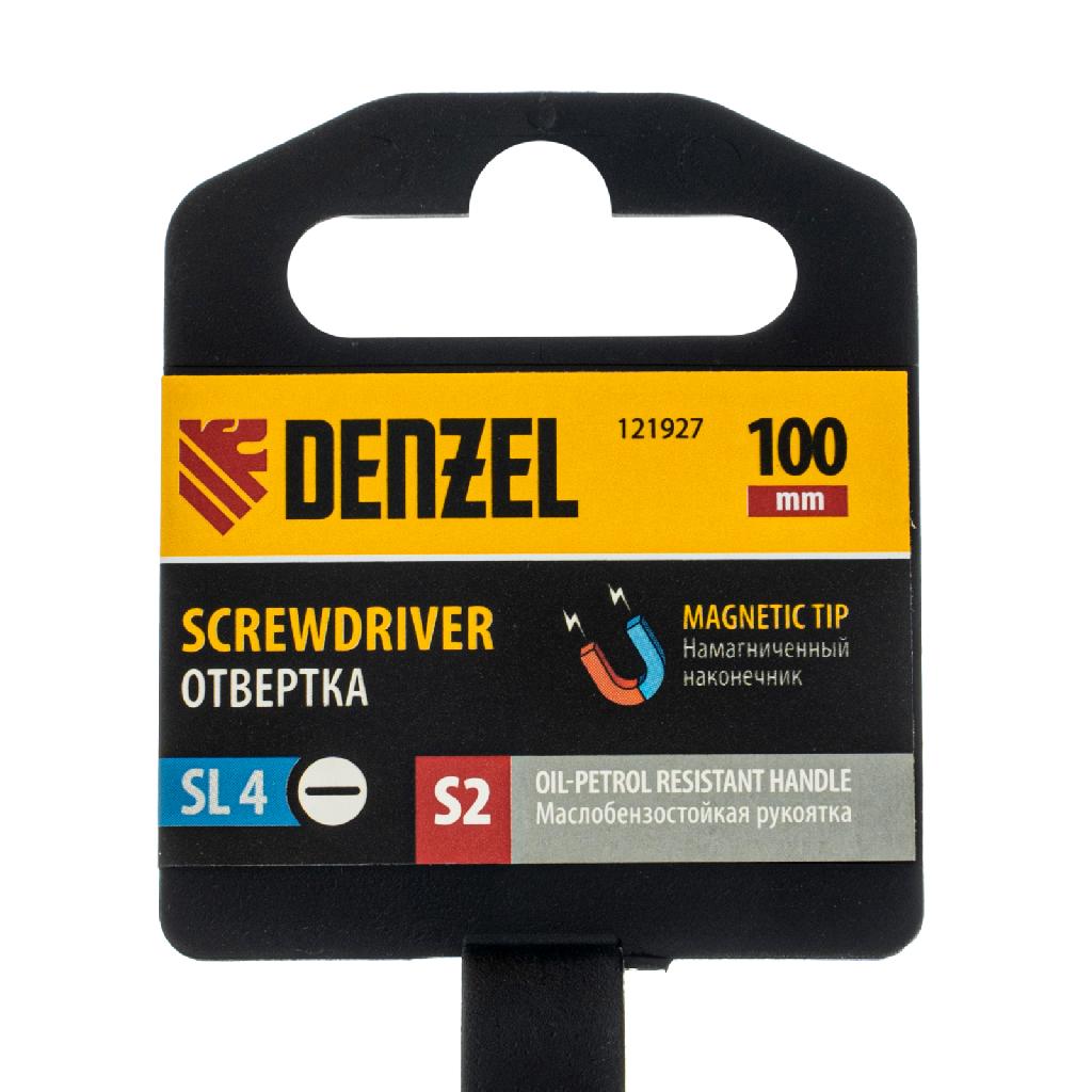 картинка Отвертка, SL4х100 мм, S2, 3к рукоятка Denzel от ООО "Строительный Крепеж"