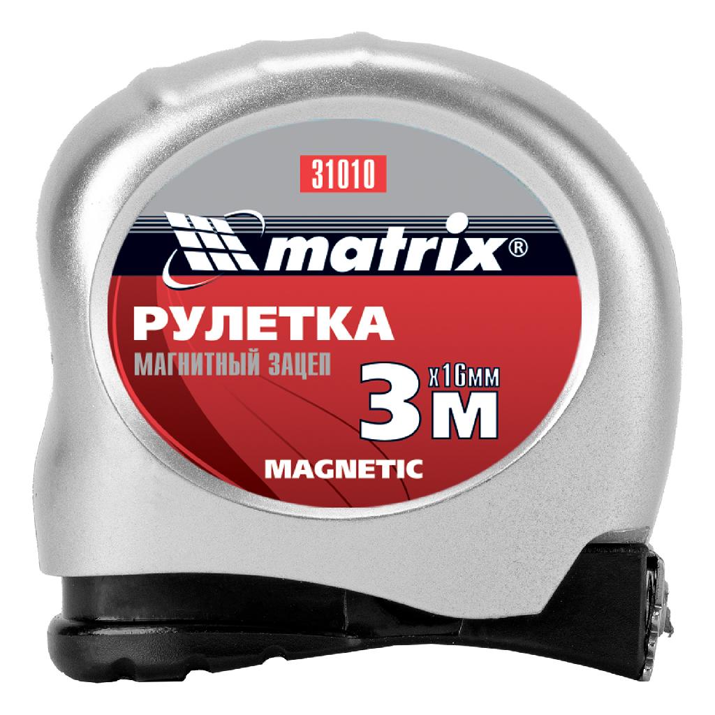 картинка Рулетка Magnetic,3 м х 16 мм,магнитный зацеп Matrix от ООО "Строительный Крепеж"