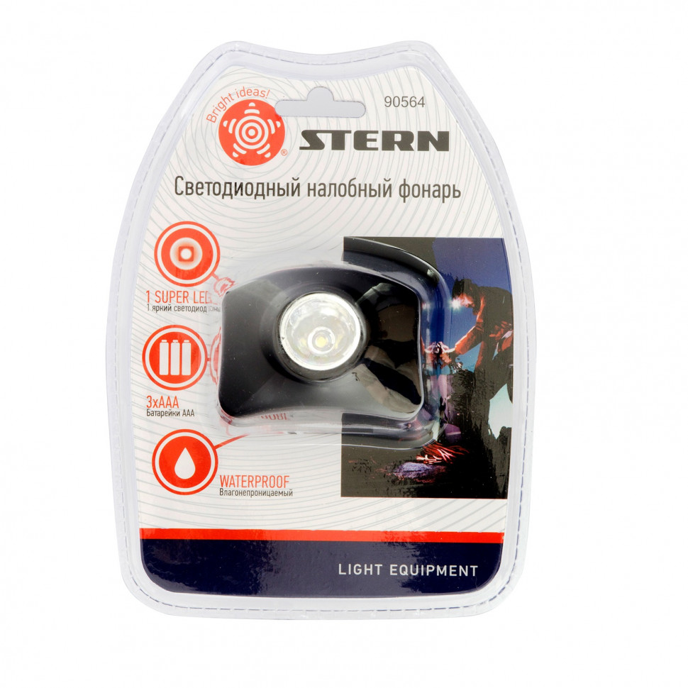 картинка Фонарь наголовный, светодиодный, 1 super Led, 3 х ААА Stern от ООО "Строительный Крепеж"