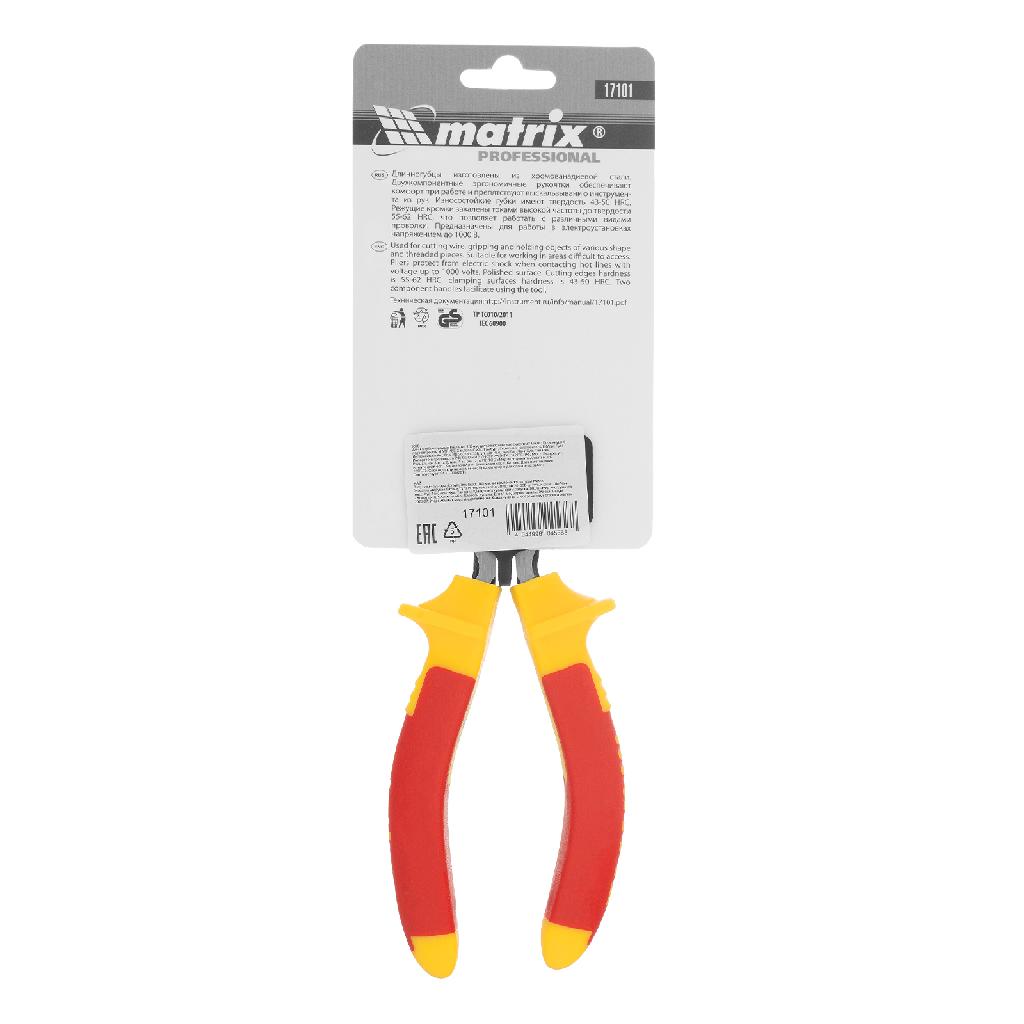 картинка Длинногубцы прямые Insulated, 160 мм, двухкомпонентные рукоятки Matrix Professional от ООО "Строительный Крепеж"
