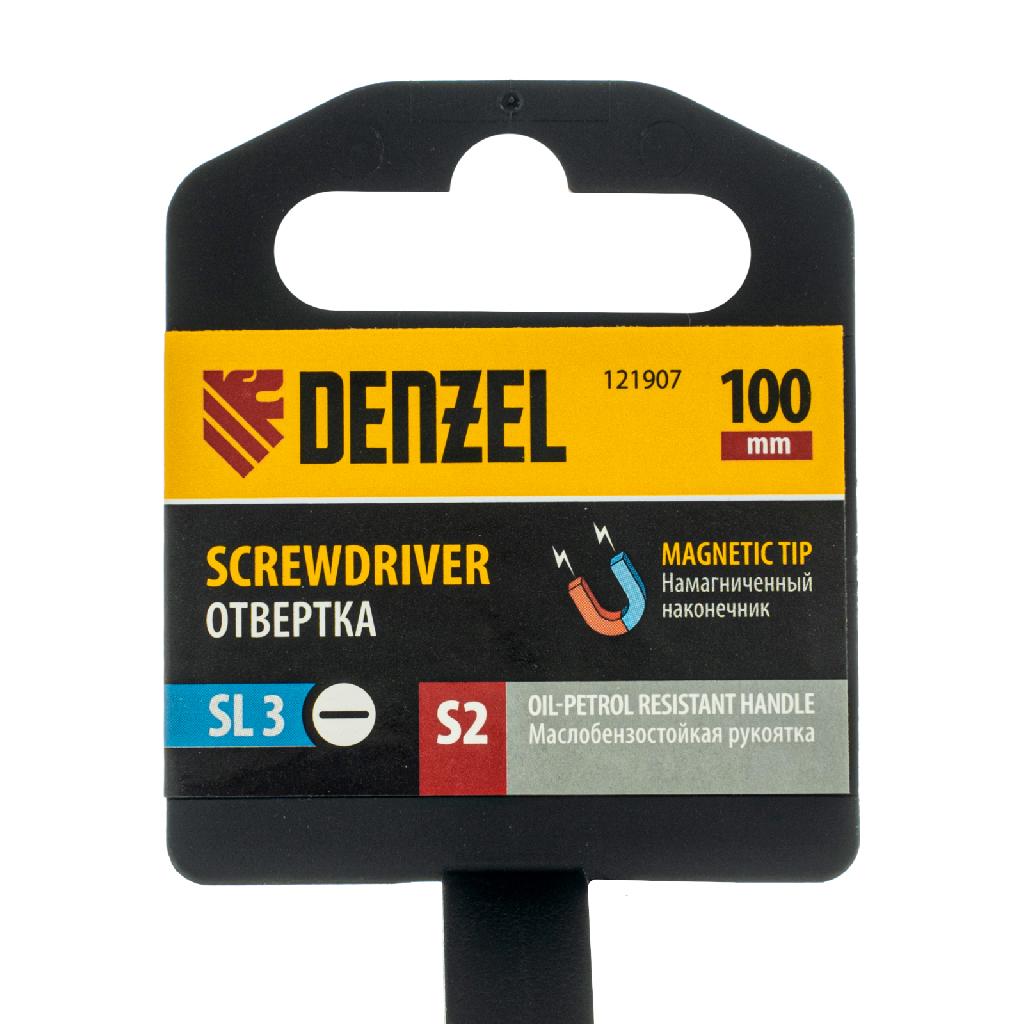 картинка Отвертка, SL3х100 мм, S2, 3к рукоятка Denzel от ООО "Строительный Крепеж"