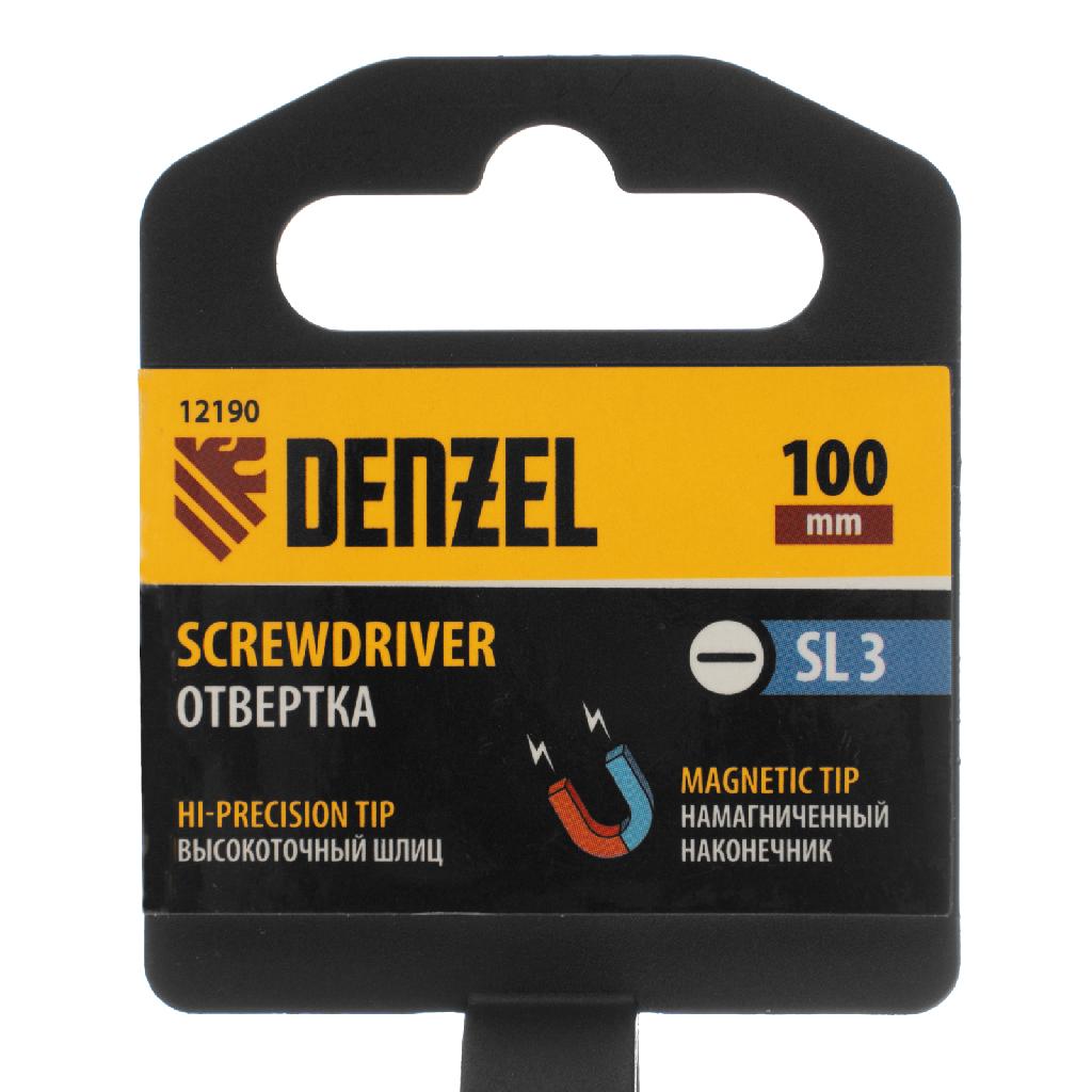 картинка Отвертка SL3х100 мм, CrV, трехкомпонентная рукоятка Denzel от ООО "Строительный Крепеж"