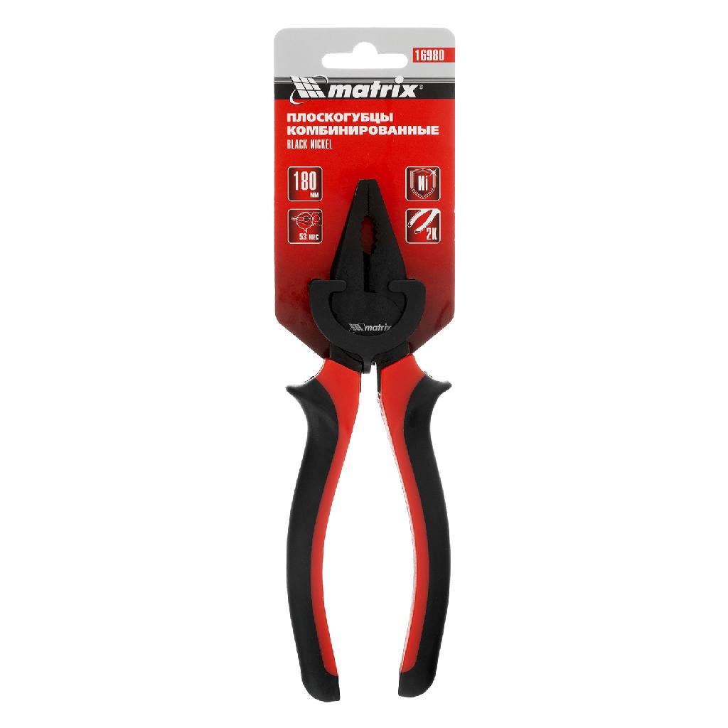 картинка Плоскогубцы комбинированные Black Nickel, 180 мм, двухкомпонентные рукоятки Matrix от ООО "Строительный Крепеж"