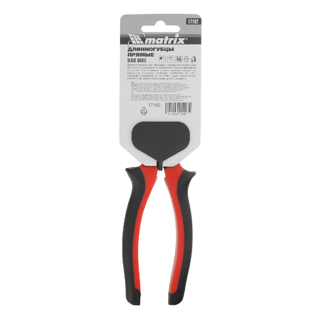 картинка Длинногубцы прямые Black Nickel, 200 мм, двухкомпонентные рукоятки Matrix от ООО "Строительный Крепеж"