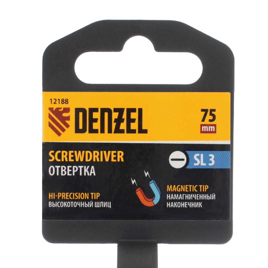 картинка Отвертка SL3х75 мм, CrV, трехкомпонентная рукоятка Denzel от ООО "Строительный Крепеж"