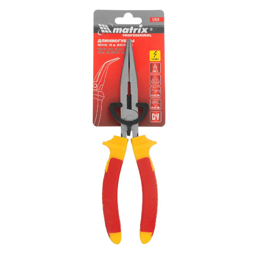 картинка Длинногубцы изогнутые Insulated, 200 мм, двухкомпонентные рукоятки Matrix Professional от ООО "Строительный Крепеж"