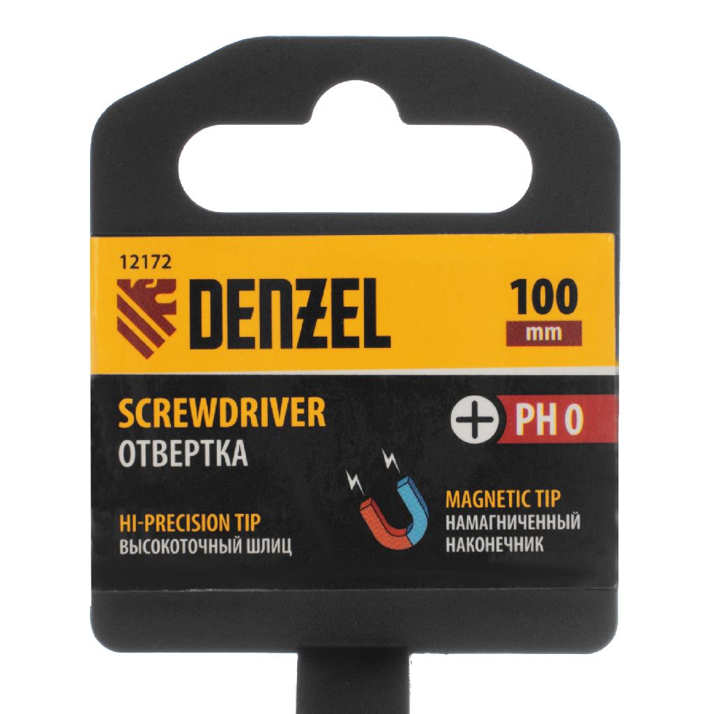 картинка Отвертка PH0х100 мм, CrV, трехкомпонентная рукоятка Denzel от ООО "Строительный Крепеж"