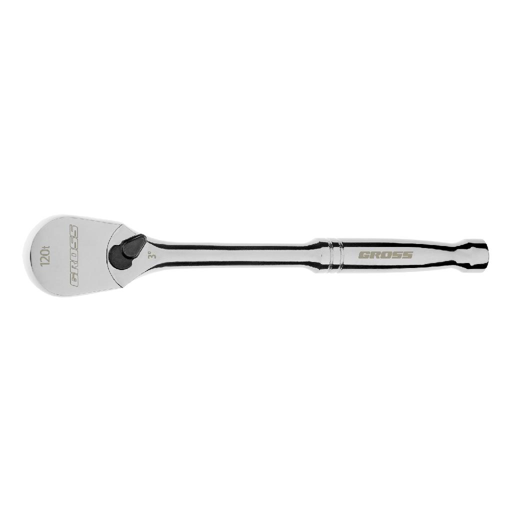 картинка Ключ-трещотка 1/2", CrV, 120 зубьев, цельнометаллический, хром Gross от ООО "Строительный Крепеж"
