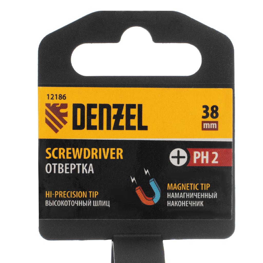 картинка Отвертка PH2х38 мм, CrV, трехкомпонентная рукоятка Denzel от ООО "Строительный Крепеж"