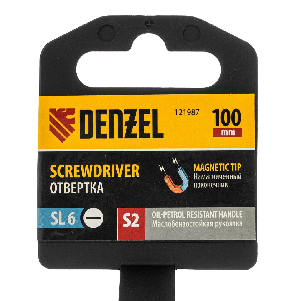 картинка Отвертка, SL6x100 мм, S2, 3к рукоятка Denzel от ООО "Строительный Крепеж"